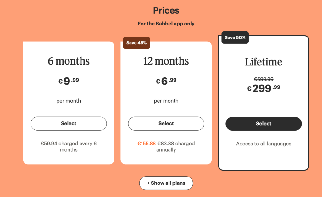  Pricing and Plans babbel 1