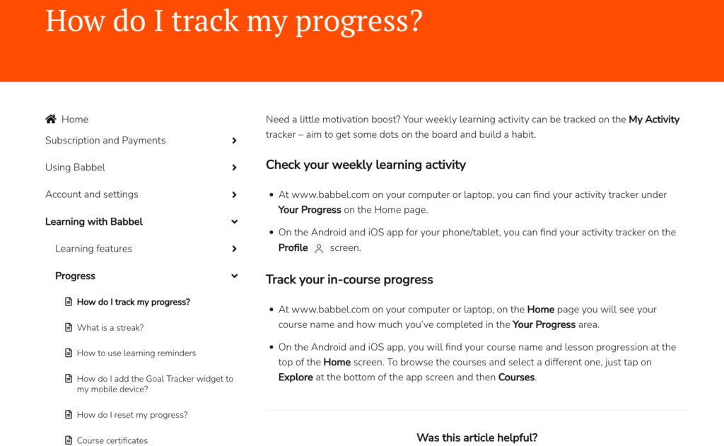 Progress Tracking and Assessments babbel 17