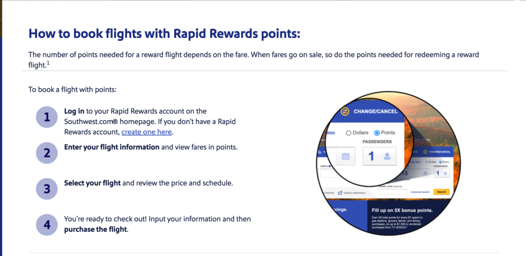 Southwest Airlines Rapid Rewards 1 Redeeming Points