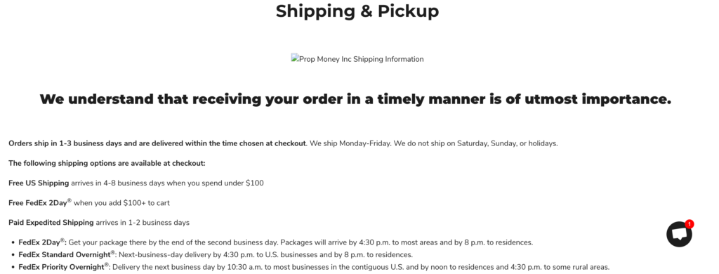 Availability & Shipping PropMoney