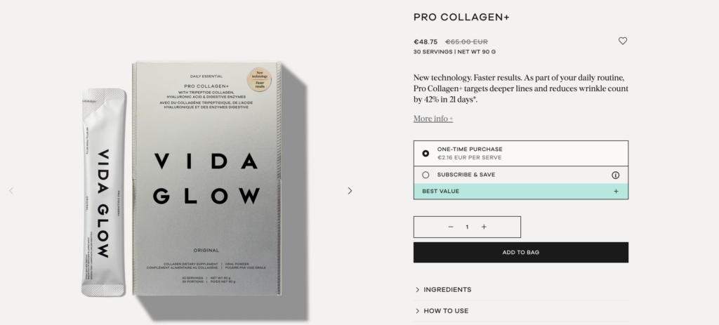 Pricing and Value for Money Vida Glow - AU 7