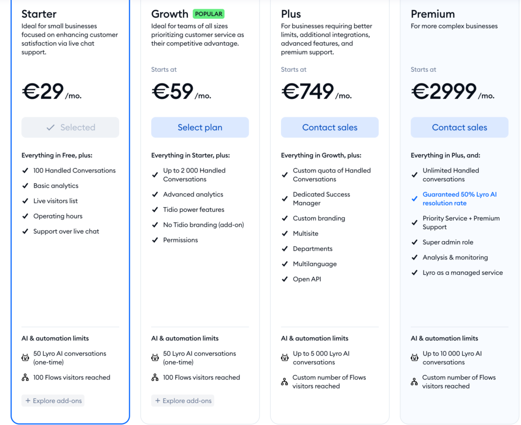 Pricing and Plans Tidio LLC 4