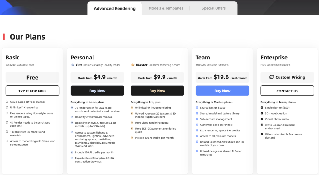 Pricing & Plans Homestyler 7